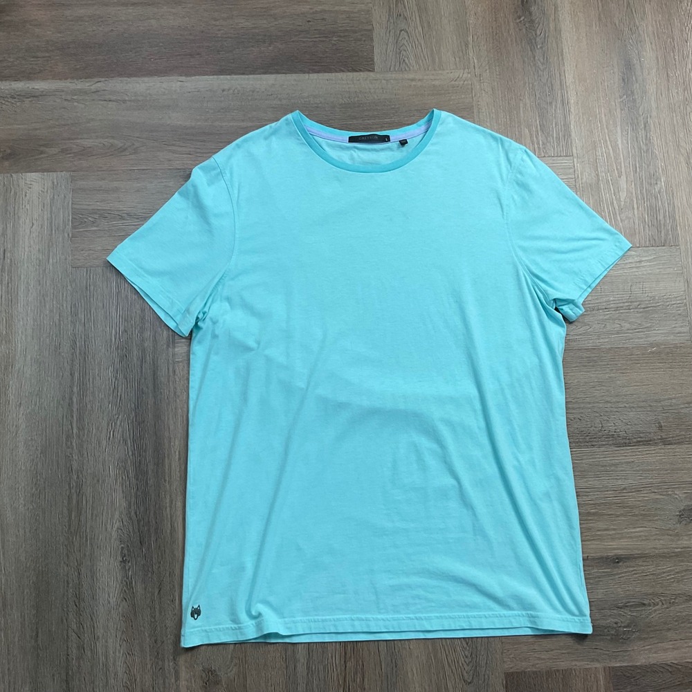 Greyson Wolf Logo Cotton Short Sleeve Crew Neck T Shirt Mens Large Aqua‎ Blue